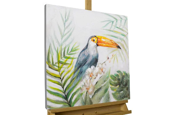 An image of a colorful toucan in an oil painting