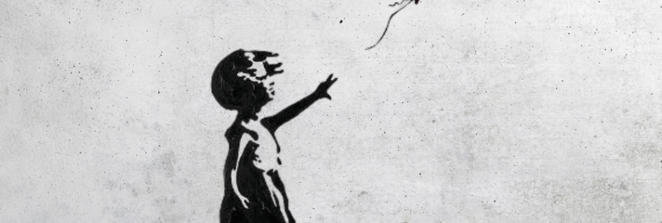 An image of a girl reaching a heart shape red balloon
