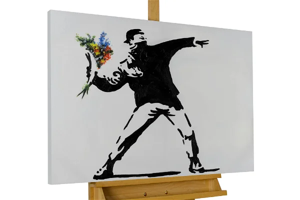 A guy throwing a bouquet of flower shown in a painting