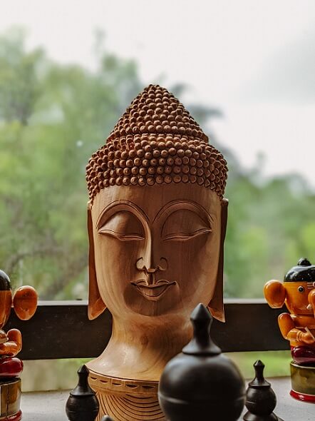 Scultura artistica in legno Testa di Buddha