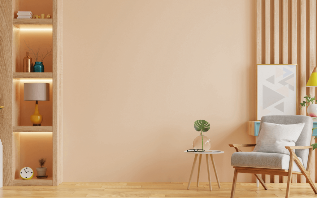 Peach fuzz in interior design setup in the living room