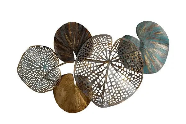 Metal wall art 'Gilded Water Lilies'