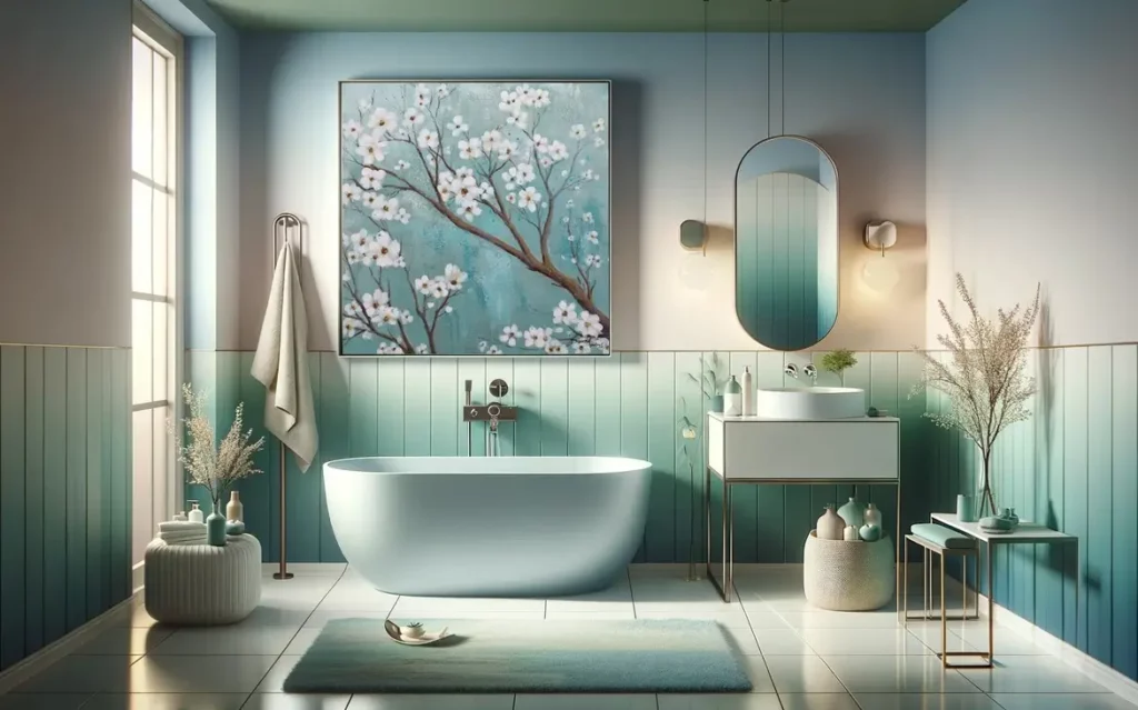 una fresca e rinfrescante palette di colori di primavera nella stanza da bagno