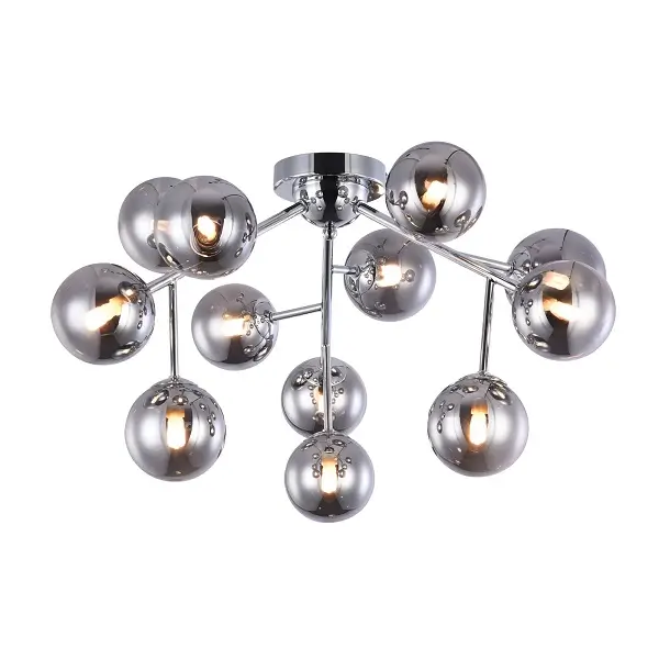 a ceiling light design with a circle balls in silver color