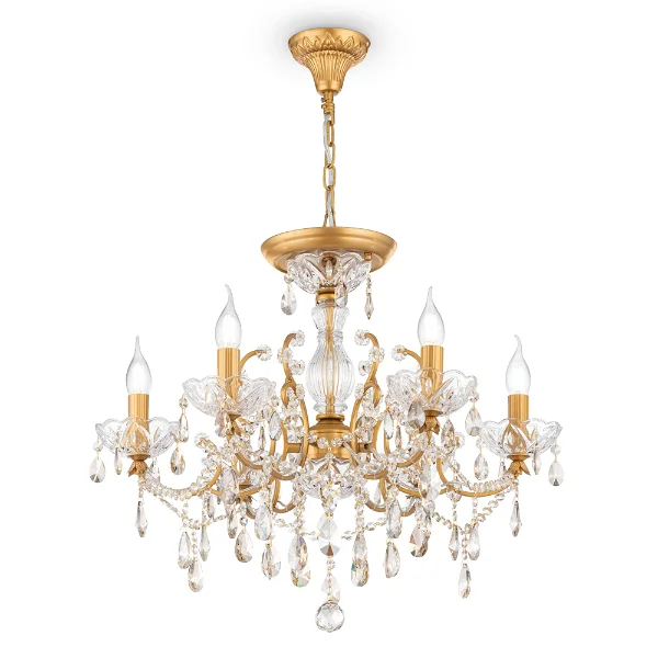 Classic crystal chandelier with gold accents, perfect for adding a touch of elegance and glamour to any setting