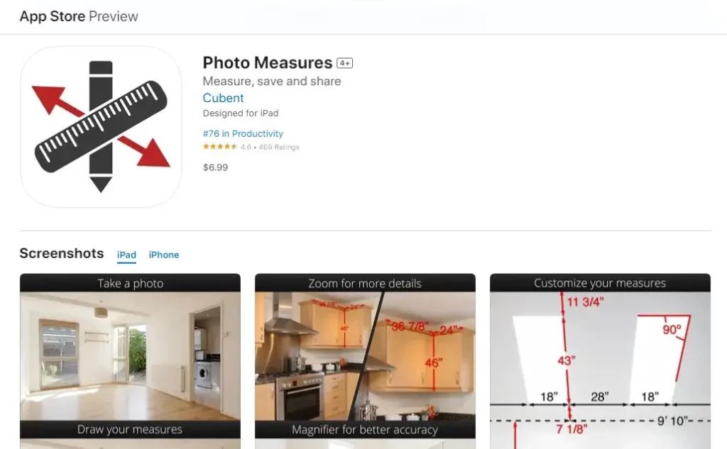 Applicazione Photo Measures su Apple per appendere i quadri