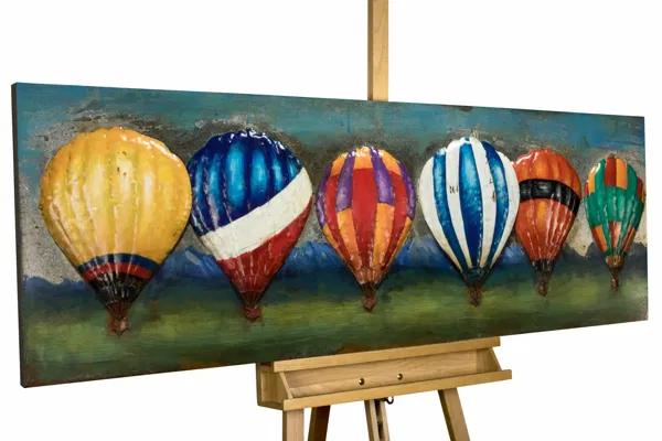 Metal painting with colorful colors off hot air balloon.