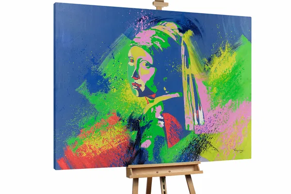 A striking fusion of Baroque and Pop Art styles, featuring bold, colorful splashes paired with classic portraiture in vibrant hues.