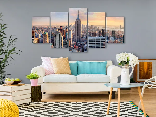 Art print on canvas 'Sunny Metropolis (5 Parts) Wide'